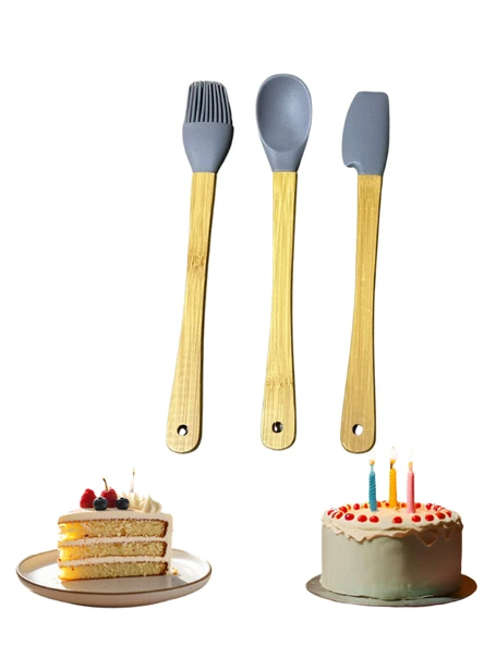 Mucit Home 3'Lü Gri Bambu Silikon Spatula Seti - 1