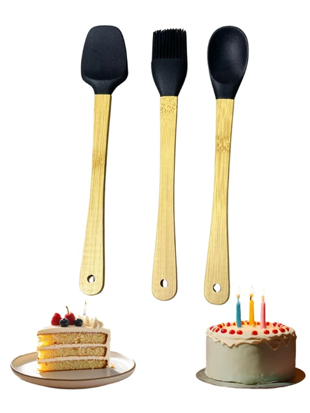 Mucit Home 3'Lü Siyah Bambu Silikon Spatula Seti ürün görseli