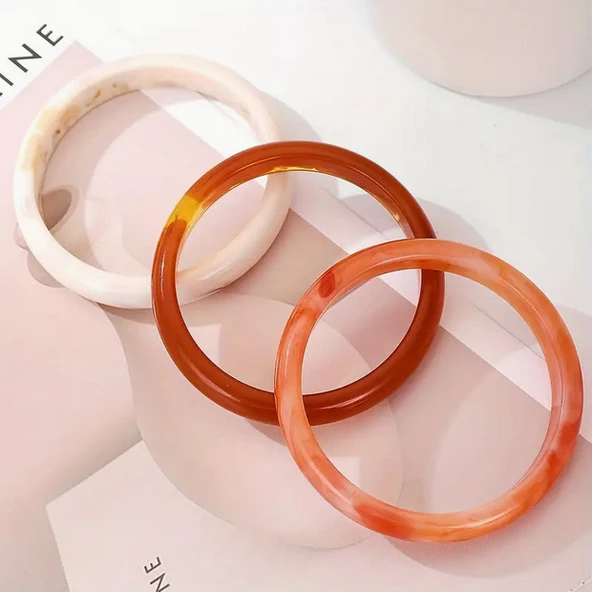3'lü Reçine Renkli Tasarım 65 mm Çapında Bilezik Seti | Parlak ve Şık Görünüm - Resim 3