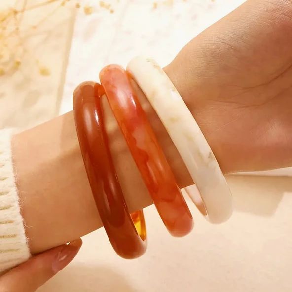 3'lü Reçine Renkli Tasarım 65 mm Çapında Bilezik Seti | Parlak ve Şık Görünüm - Resim 2