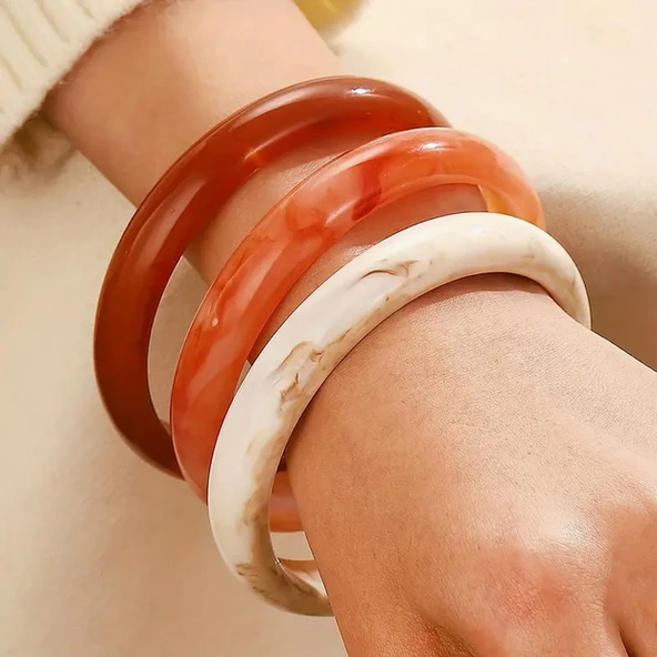3'lü Reçine Renkli Tasarım 65 mm Çapında Bilezik Seti | Parlak ve Şık Görünüm ürün görseli