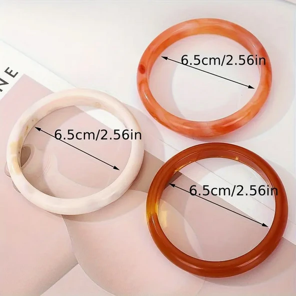 3'lü Reçine Renkli Tasarım 65 mm Çapında Bilezik Seti | Parlak ve Şık Görünüm - Resim 4