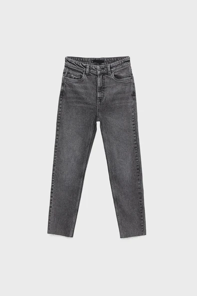 Gri Likrasız Mom Jean Pantolon - 4