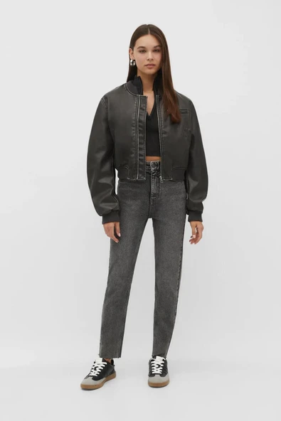 Gri Likrasız Mom Jean Pantolon - 3