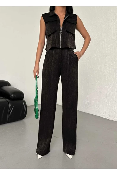 Fermuarlı Gömlek Pantolon Takım Yelek Pantolon Takım