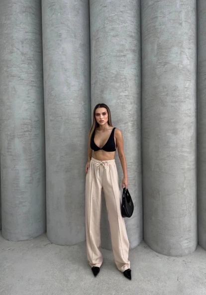 Çımalı keten pantolon - Resim 5