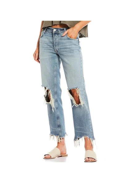 Yırtık Eskitilmiş Detaylı Boru Paça Kot Pantolon ürün görseli