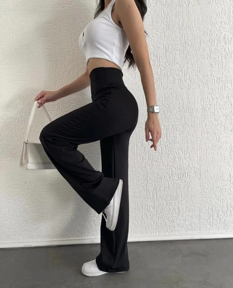 fitilli palazzo pantolon siyah ürün görseli 1