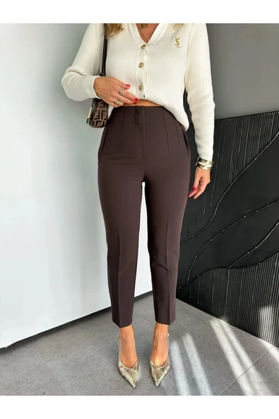 ZR Model Orijinal Marka Fileto Detaylı Kumaş Pantolon Dar Paça Pantolon - 1