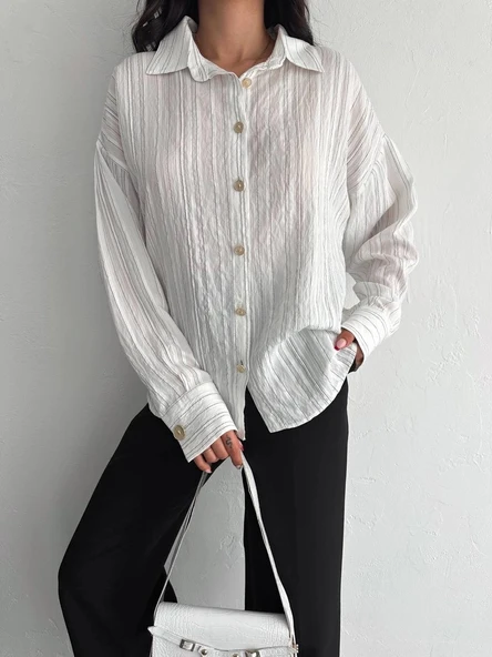 Çizgili oversize gömlek - Resim 3