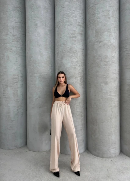 Çımalı keten pantolon - Resim 3