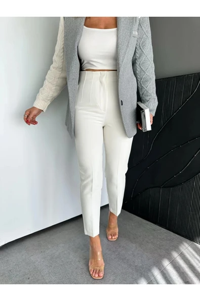 ZR Model Orijinal Marka Fileto Detaylı Kumaş Pantolon Dar Paça Pantolon - 7