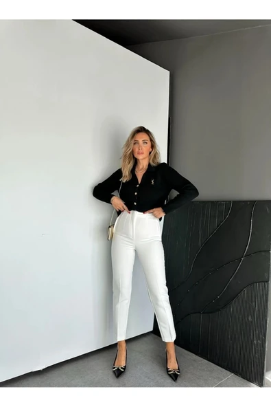 ZR Model Orijinal Marka Fileto Detaylı Kumaş Pantolon Dar Paça Pantolon - Resim 12