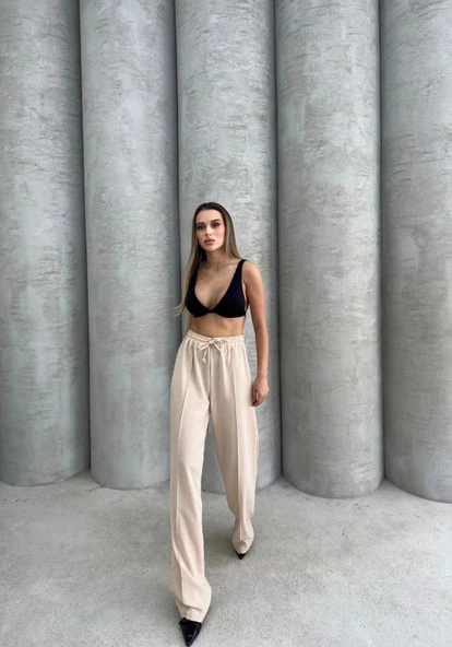 Çımalı keten pantolon - Resim 2