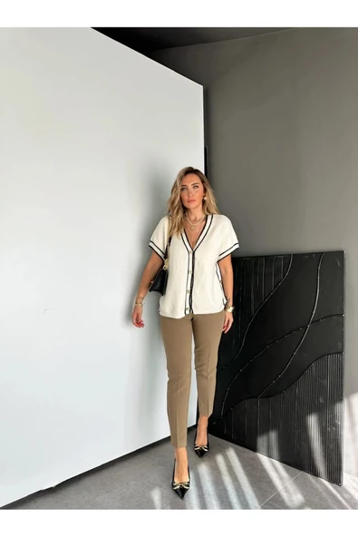 ZR Model Orijinal Marka Fileto Detaylı Kumaş Pantolon Dar Paça Pantolon - Resim 11