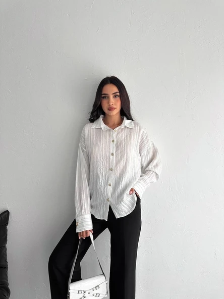 Çizgili oversize gömlek - Resim 2