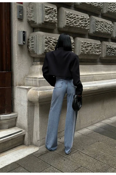 Pinterest Tasarım Taş Detay Tasarım Wide Leg Kot Pantolon Geniş Paça - Resim 2