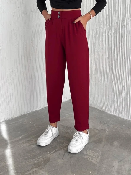 örme krep pantolon çift düğmeli - Resim 5