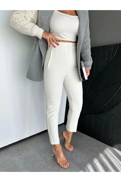 ZR Model Orijinal Marka Fileto Detaylı Kumaş Pantolon Dar Paça Pantolon - Resim 2