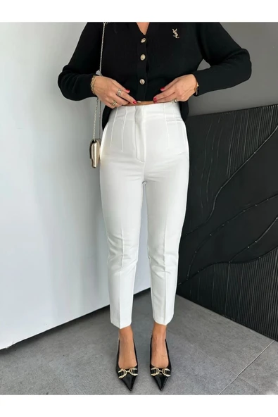 ZR Model Orijinal Marka Fileto Detaylı Kumaş Pantolon Dar Paça Pantolon - 6