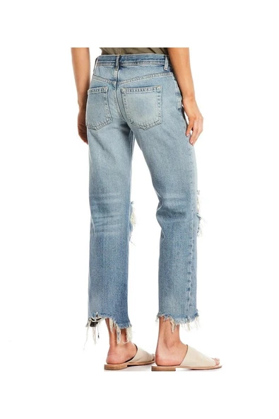 Yırtık Eskitilmiş Detaylı Boru Paça Kot Pantolon - Resim 3