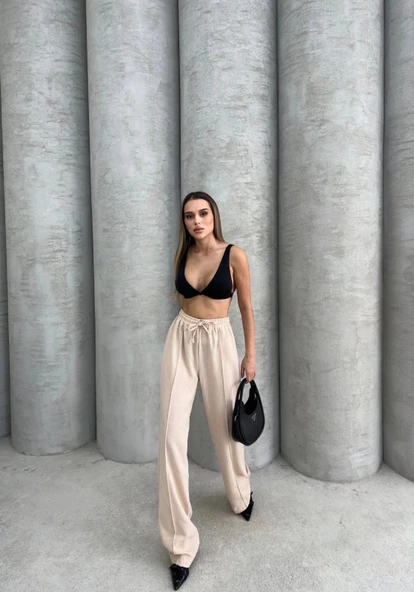 Çımalı keten pantolon - Resim 4