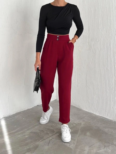 örme krep pantolon çift düğmeli - Resim 2