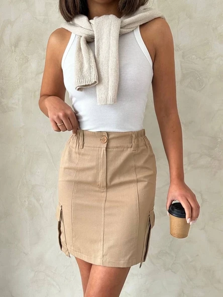 Kargo cep mini etek - Resim 7