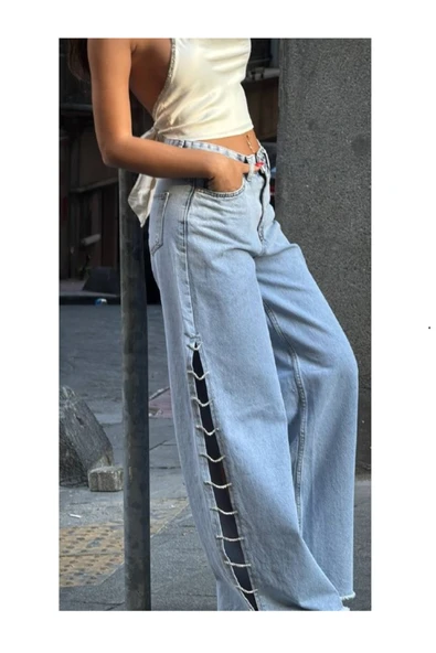 Pinterest Tasarım Taşlı Baggy Kot Pantolon - 1