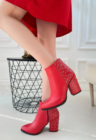 Yoont Kırmızı Cilt Topuklu Bot - Resim 3