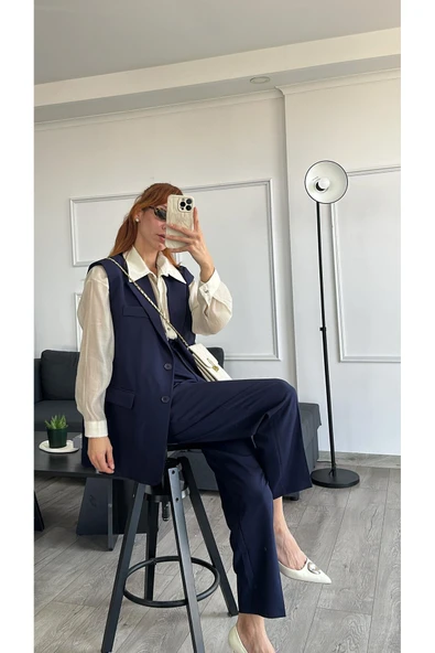 Zr Model Marka Vatkalı Yelek Pantolon Takım - Havuç Pantolon Uzun Yelek Düz Renk Takım - Resim 11