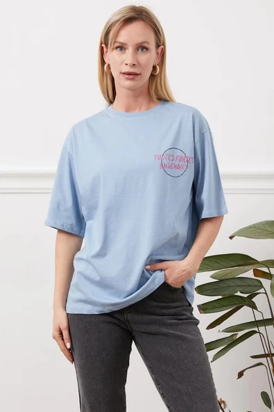 Baskılı tişört mavi - Resim 5