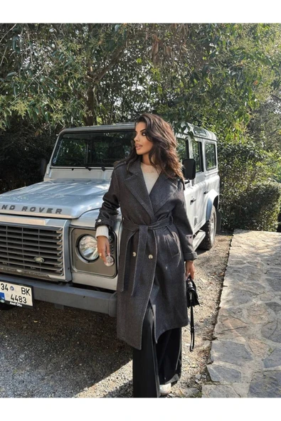 Kuşaklı Kabanlar Astarlıdır Apoletli Uzun Kaşe Kaban - 2