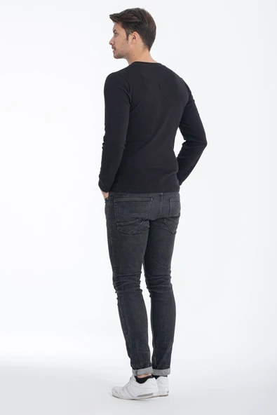 ERDEM İÇ GİYİM Erdem Siyah Düğmeli Kaşkorse Uzun Kollu Tişört 1126 - Resim 3