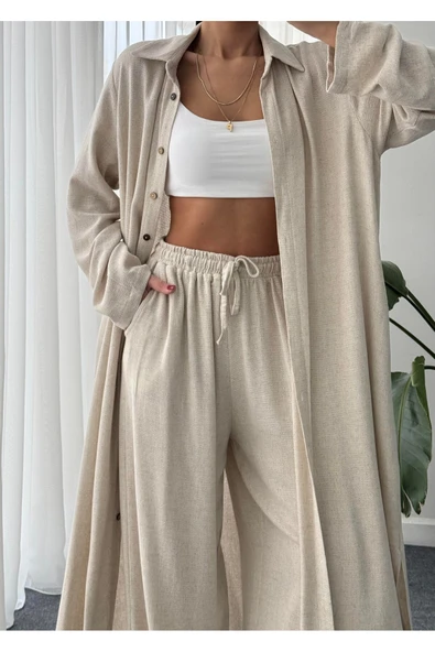 Kimono Takın Uzun Maxi Boy Gömlek Pantolonlu Takım - 2