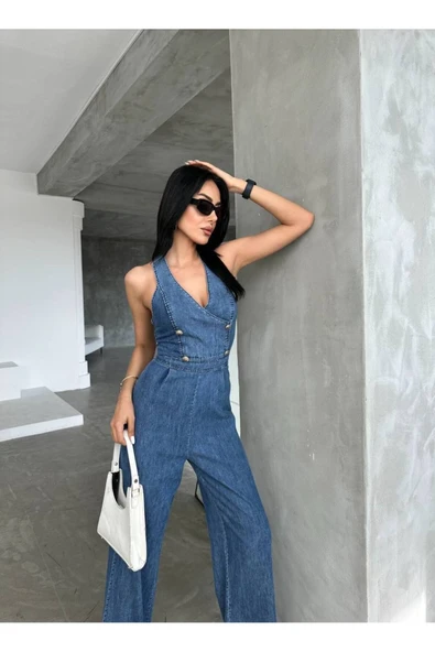 Tasarım İthal Kot Tulum Denim Tulum ürün görseli