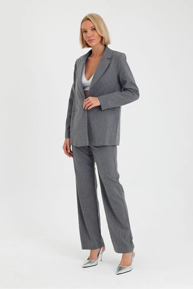 Ekru Renk Premium Boy Fit Kadın Pantolon Kolsuz Ceket Yelek Takımı Atlas Kumaş - Resim 6