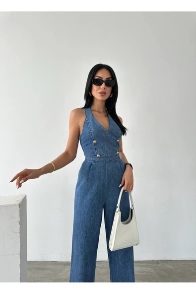 Tasarım İthal Kot Tulum Denim Tulum - Resim 9