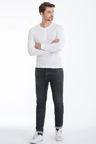 ERDEM İÇ GİYİM Erdem Beyaz Düğmeli Kaşkorse Uzun Kollu Tişört 1126 - Resim 4