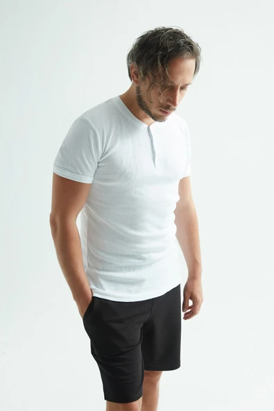 ERDEM İÇ GİYİM Erdem Beyaz Düğmeli Kaşkorse Tişört 1125 - 1