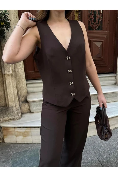 Kurdele Düğmeli Tasarım Yelek Pantolon Takım Premium Kalite - 10