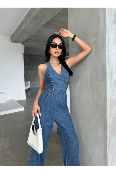 Tasarım İthal Kot Tulum Denim Tulum - Resim 11