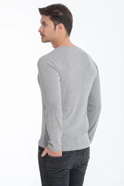 ERDEM İÇ GİYİM Erdem Gri Düğmeli Kaşkorse Uzun Kollu Tişört 1126 - Resim 4