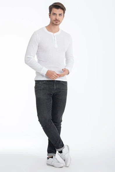 ERDEM İÇ GİYİM Erdem Beyaz Düğmeli Kaşkorse Uzun Kollu Tişört 1126 - Resim 3