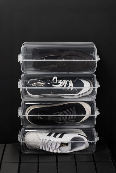 Porsima 3207 10 Adet Erkek Ayakkabı Saklama Kutusu - Şeffaf Pratik Ayakkabı Düzenleyici Saklama Seti - 3