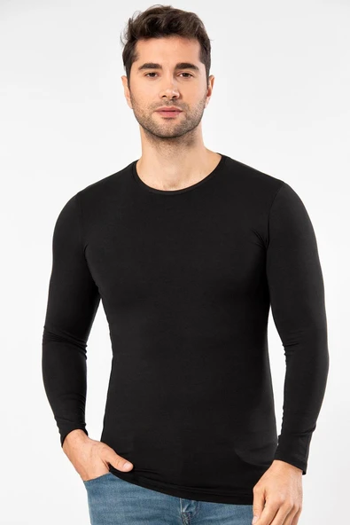 Weweus Siyah Süper Ince Erkek Doğal Bambu Lüks Uzun Kol Tişört 1131 ürün görseli