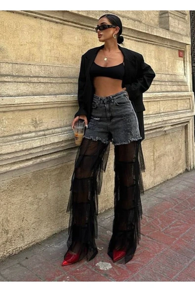 Tasarım Pinterst Model Kot Pantolon Jeans İthal Kumaş Kalite Palazzo Pantolon - 3