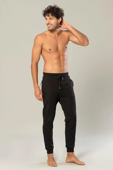 Weweus Siyah Erkek Paçası Lastikli 2 Iplik Eşofman Alt 227 - Resim 2