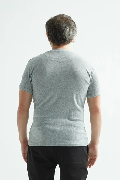 ERDEM İÇ GİYİM Erdem Gri Düğmeli Kaşkorse Tişört 1125 - Resim 3