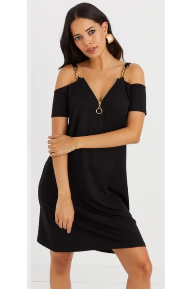 Zincir Detaylı Askılı Elbise - Resim 2